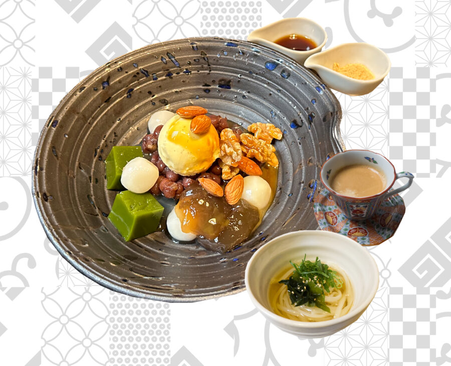 キャラメルナッツとわらびもちあんみつセット